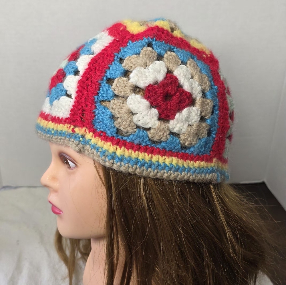 Granny Square Crochet Beanie- Bucket Hat Unisex One Size Adult